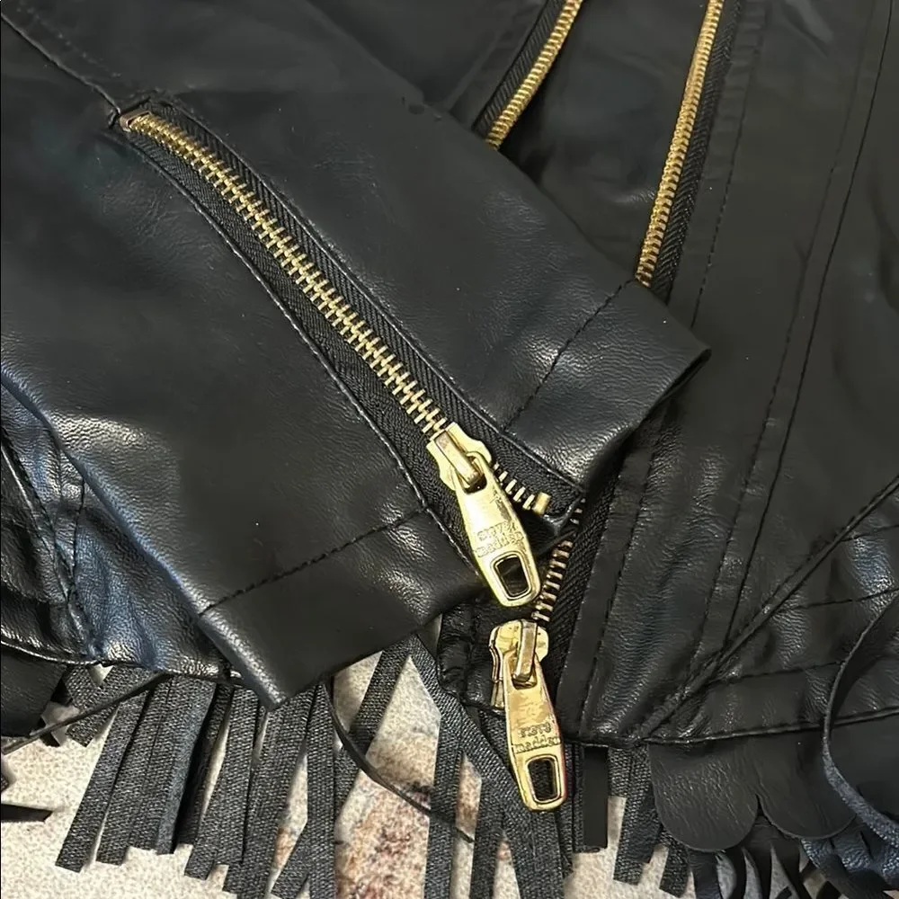 Steve madden faux leather motorcycle Fringe jacket